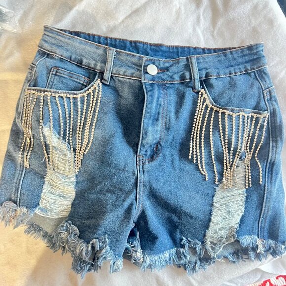New Collection Pants - Bling Denim shorts Distressed shorts with rhinestones Size Medium
